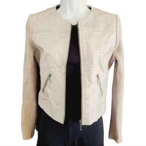 Phosphorus Leather Jacket with Sweater Sleeves and Satin Lining